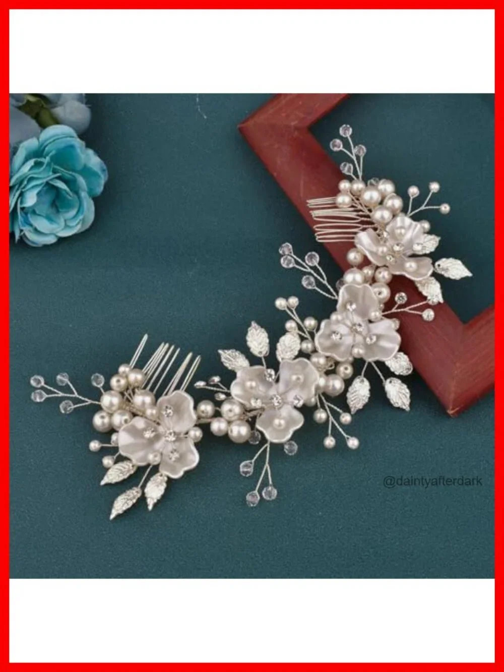 Crystal Pearl Wedding Bridal Hair Headband with Combs Adjustable